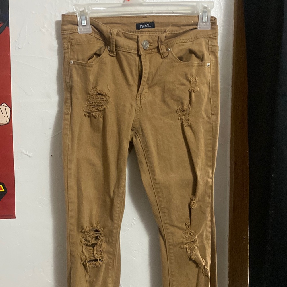 rue21 juniors brown ripped junior jeans